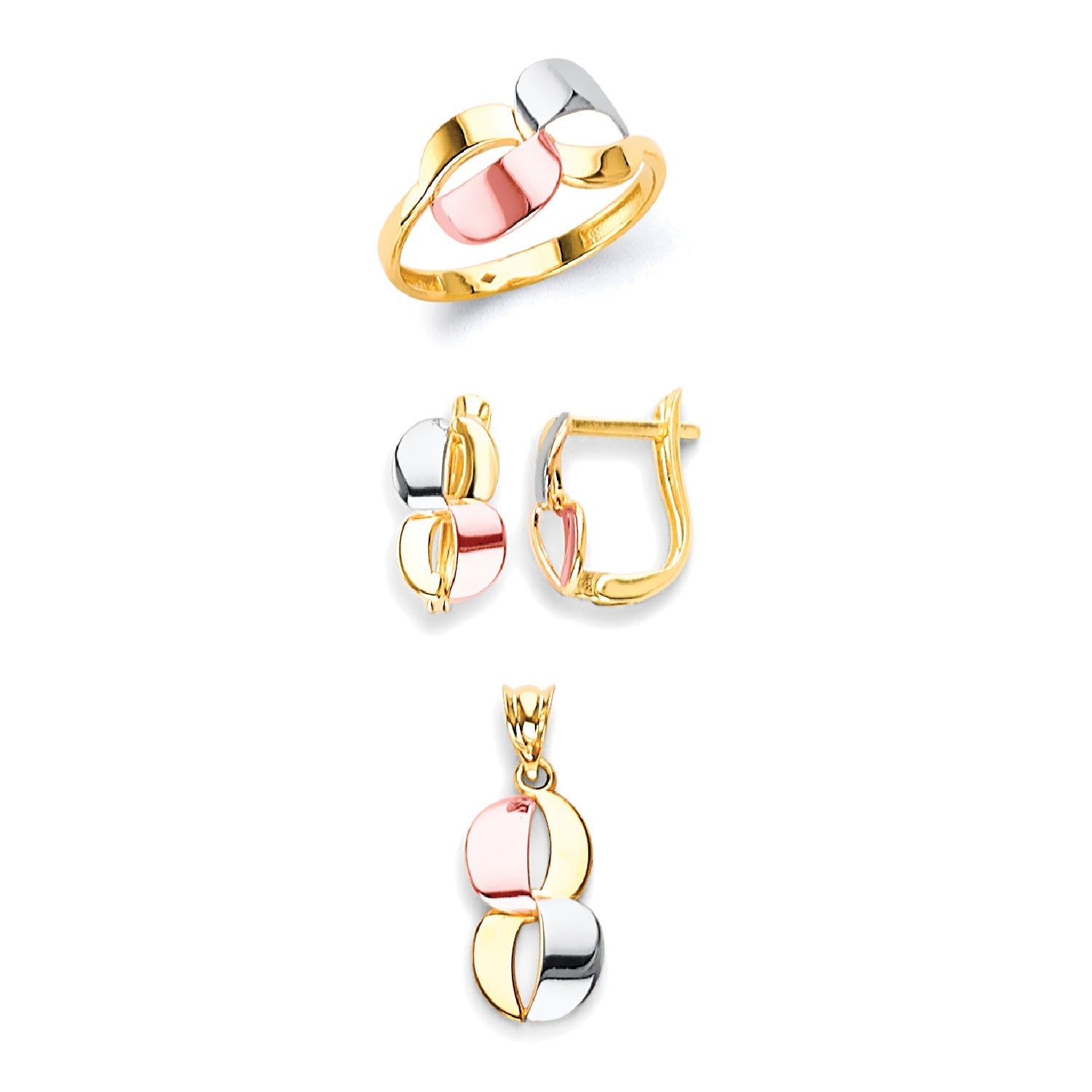 Ladies Three-Piece Set in 14K Tri-Colo Gold