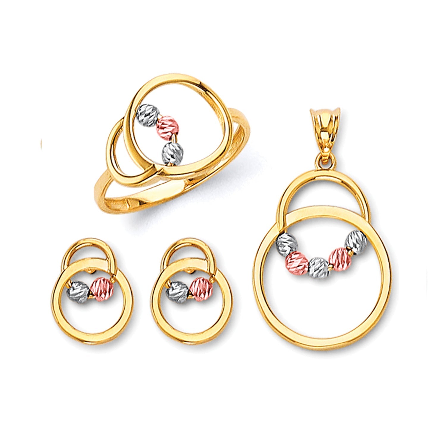 Ladies Three-Piece Set in 14K Tri-Color Gold